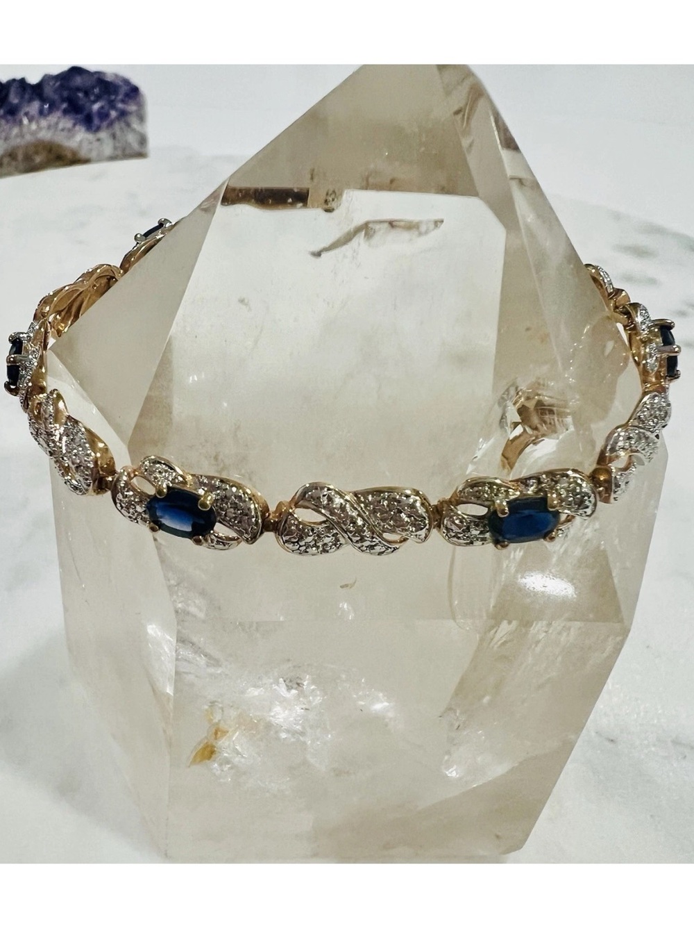 Ross Simons 925 Sterling Silver Vermeil Sapphire Diamond Accent Bracelet 7.44”